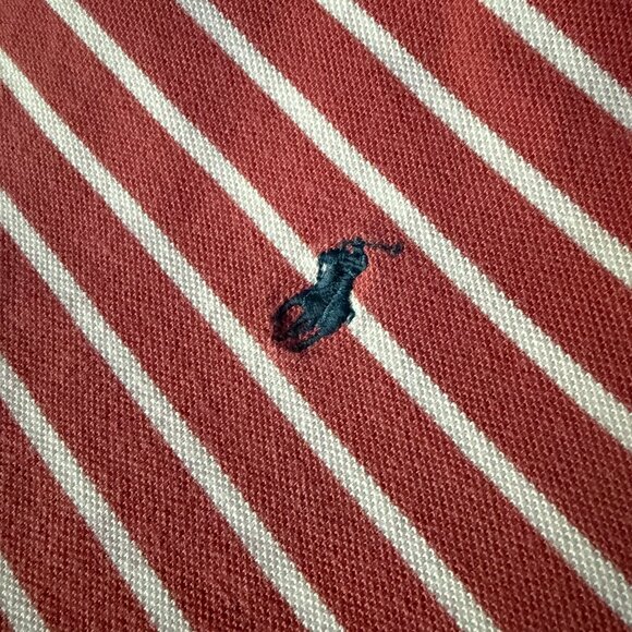 Polo Ralph Lauren Men's Red & Beige Stripes w/ Navy Blue Logo, Large Custom Fit - Picture 4 of 4